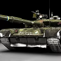 Military Armored Tank With Camouflage Paint Long Gun Barrel And Tracks