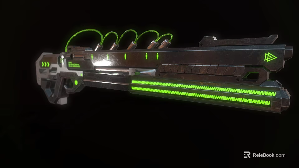 Futuristic Weapon With Green Glowing Stripes Metallic Structure And Advanced Tech Design 3d model 