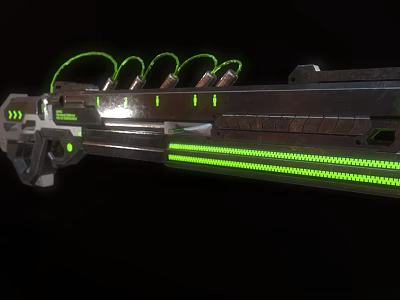 Futuristic Weapon With Green Glowing Stripes Metallic Structure And Advanced Tech Design 3d model