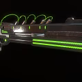 Futuristic Weapon With Green Glowing Stripes Metallic Structure And Advanced Tech Design