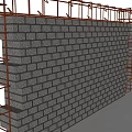 Building Exterior Wall Construction Underway With Scaffolding And Layered Brick Structure 3d model