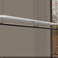 Contemporary Room Interior With Long Linear Pendant Light Black Frame White Shade And Window Blinds