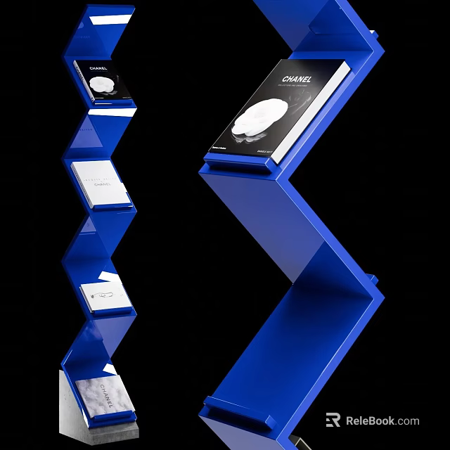 Modern Blue Zigzag Design Display Shelving Unit With Layered Shelves 3d model