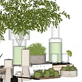 Stylish Decorative Ornament Set with Glass Vases Green Plants Candles and Marble Containers