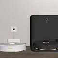 Smart Robot Vacuum Cleaner With Black Charging Base And White Body On Wooden Floor