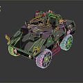 Modern Military Tank In Blue Gray Camouflage With Top Weapon System And Reflective Surface