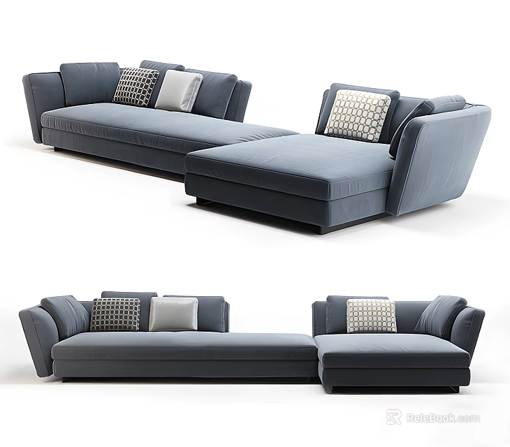 Modern Gray Sectional Sofa With Geometric Pillows And Comfortable L Shaped Design 3d model