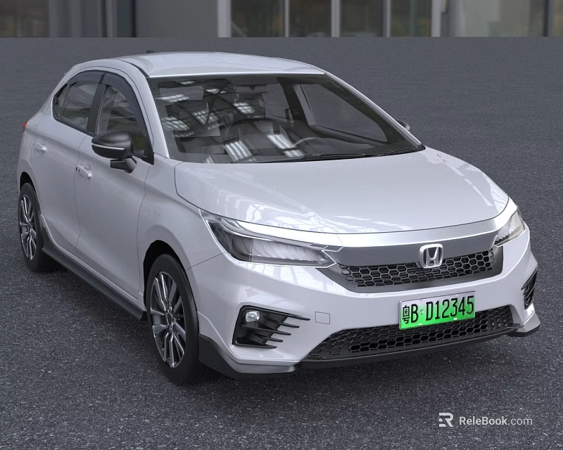 White Honda Sedan With Modern Exterior Design And Green License Plate 3d model 