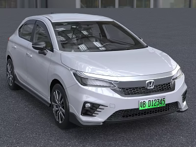 White Honda Sedan With Modern Exterior Design And Green License Plate 3d model