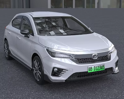 White Honda Sedan With Modern Exterior Design And Green License Plate 3d model
