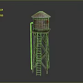 Rustic Water Tower With Red And Pink Roof Metal Frame Ladder And Gray Background