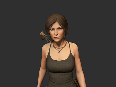 Game Movie Character With Brown Hair Dark Tank Top Necklace And Bow On Back 3d model