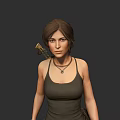 Game Movie Character With Brown Hair Dark Tank Top Necklace And Bow On Back