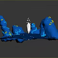 Blue Rock Terrain Scene With White Spire Glowing Blue Streaks And Yellow Accents