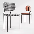 Modern Upholstered Dining Chairs With Houndstooth Pattern And Pink Seat Metal Legs 3d model