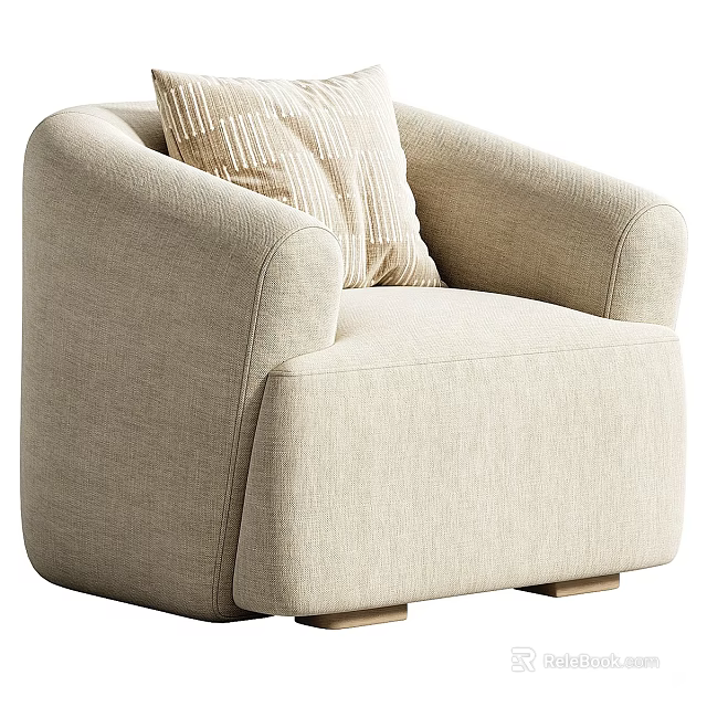Modern Beige Fabric Single Sofa With Geometric Pattern Decorative Pillow And Armrests 3d model 