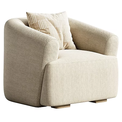 Modern Beige Fabric Single Sofa With Geometric Pattern Decorative Pillow And Armrests 3d model