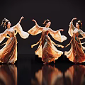 Game Film Characters In Traditional Costumes With Classical Hairstyle And Flowing Robes Dancing