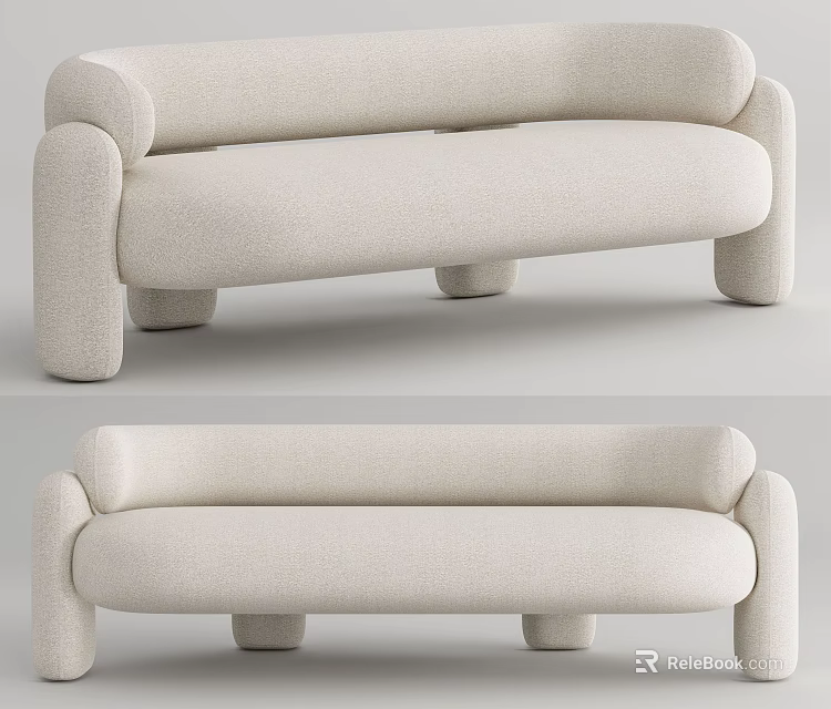 Modern Beige Fabric Multi seat Sofa With Rounded Arms And Sturdy Legs 3d model 