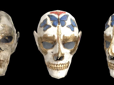 Creative Decorative Skull Masks Featuring Colorful Butterfly And Gold Accents 3d model