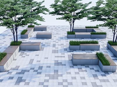 Modern Tree Pool Outdoor Strip Sitting Stool Mobile Flower Box Commercial External Swing Combination Sitting Stool model