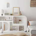 Modern White Decorative Cabinet With Books Vases And Wall Art In Bedroom