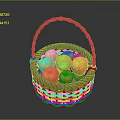 Fresh yellow apples in an orange woven basket filled with ripe fruits