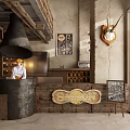 Vintage Coffee Shop Interior With Wooden Counter Blackboard Menu And Deer Antler Decor