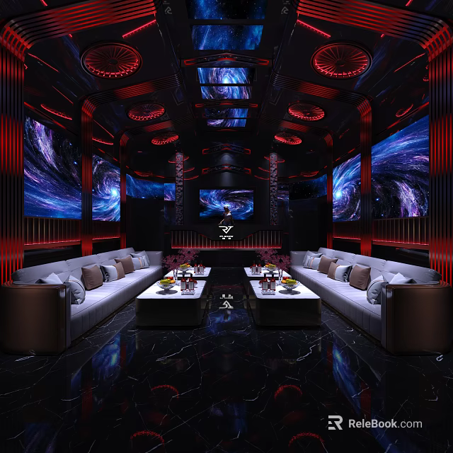 Luxurious KTV Interior Design With Starry Sky Theme Sofas Coffee Tables And Screens 3d model