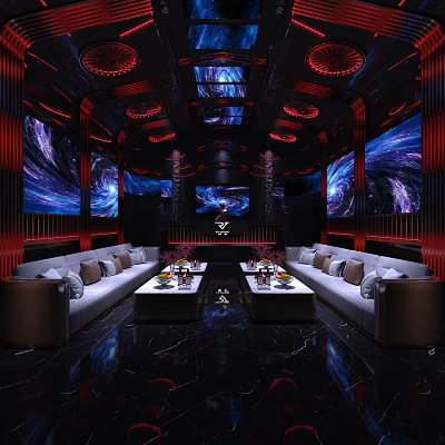 Luxurious KTV Interior Design With Starry Sky Theme Sofas Coffee Tables And Screens 3d model