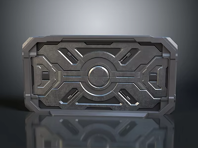 Futuristic Metal Panel With Symmetric Geometric Patterns And Central Circular Accent 3d model