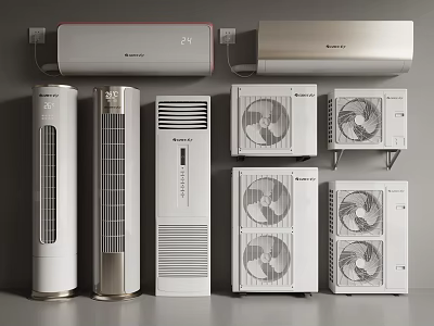 Different Styles Of Air Conditioners And Fans Including Wall Mounted Floor Standing And Tower Models 3d model