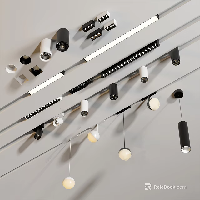 Contemporary Track Mounted Recessed Lights And Spotlights Black White Various Styles 3d model 