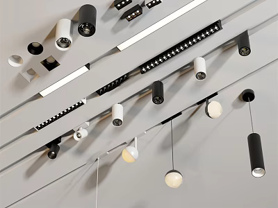 Contemporary Track Mounted Recessed Lights And Spotlights Black White Various Styles 3d model