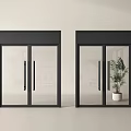 Modern Interior Glass Double Doors With Black Frame And Potted Plant
