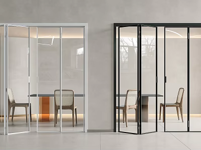 White and Black Framed Glass Sliding Doors for Modern Interior Dining Area 3d model