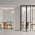 White and Black Framed Glass Sliding Doors for Modern Interior Dining Area