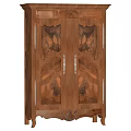 Traditional Wooden Decorative Cabinet With Carved Details Wood Grain And Double Doors