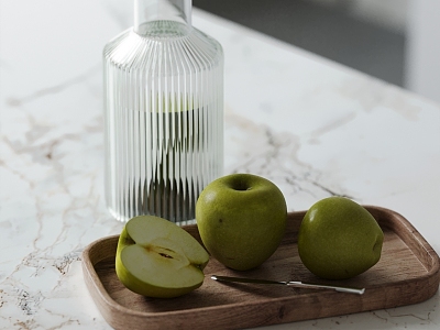 Wine Bottle Kettle Tray Marble Fruit Apple Kitchen Utensils 3d model