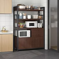 Modern Wooden Kitchen Sideboard with Shelves Microwave Fruit Bowl and Storage Jars