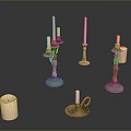 Various Decorative Candle Holders With Taper And Pillar Candles For Home Living Decor