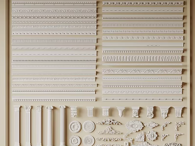 Various Decorative Gypsum Cornice Designs With Carved Patterns Columns And Ornaments 3d model