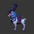 Mythical White Deer With Blue Glowing Antlers And Elegant Purple Decorative Saddle