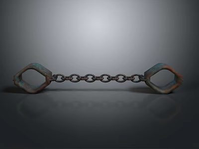 Rusted Iron Shackles Connected By Chain On Gray Background With Reflection 3d model
