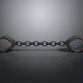 Rusted Iron Shackles Connected By Chain On Gray Background With Reflection