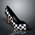 Elegant Black And White Checkered Pointed Toe Stiletto High Heels With Thin Heel Design