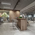 Leisure Area With Open Space Glass Partitions Wooden Pool Table And Green Plants