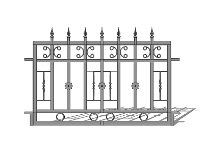 Wrought Iron Entry Gate With Spiked Top And Ornate Decorative Patterns 3d model