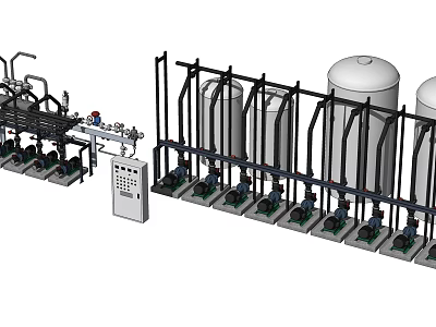 Industrial Equipment Setup With Piping System Storage Tanks Pumps And Control Panel 3d model