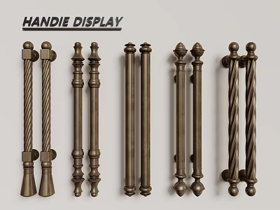 Decorative Door Handles With Bronze Finish Various Designs And Spiral Details 3d model